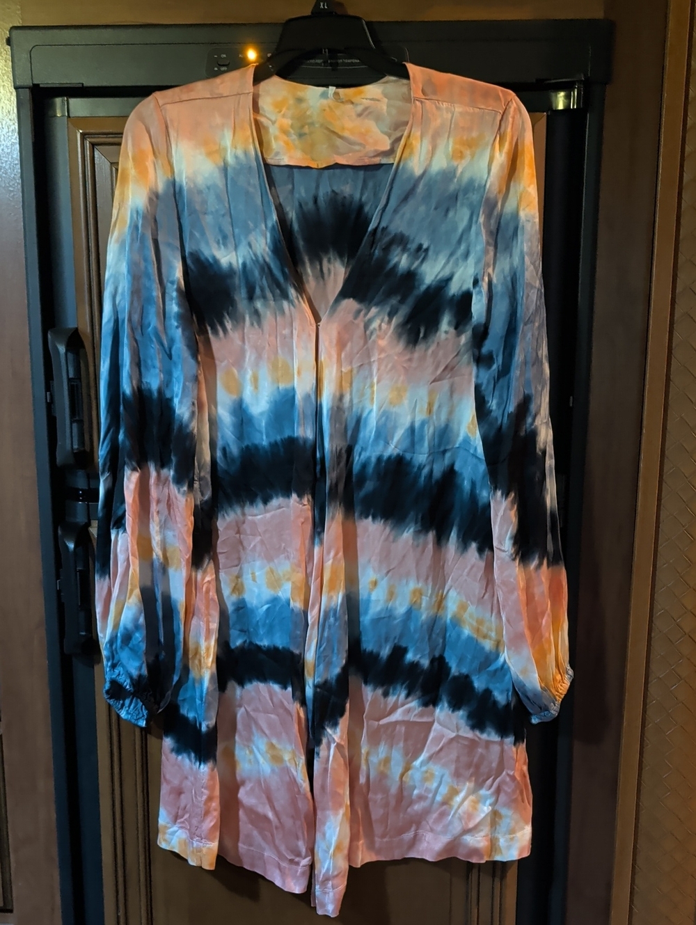 Free People Tie-Dye Long Robe in Orange, Blue, Black